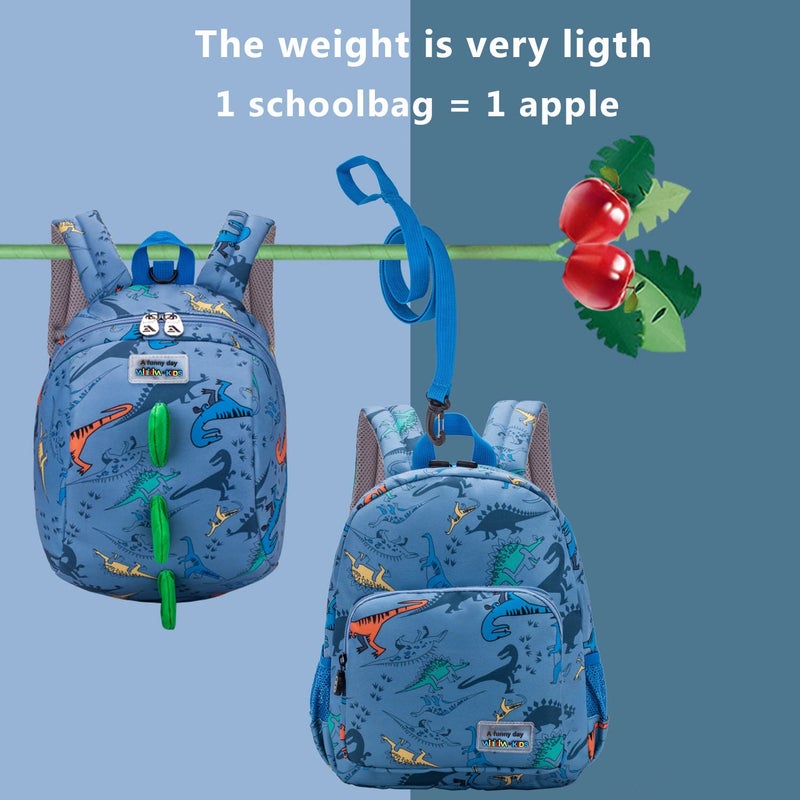 willikiva 3D Dinosaur Backpack Toddler Backpacks for Boys and Girls Kids Backpack Waterproof Preschool Safety Harness Leash (Light Blue) - Image 4